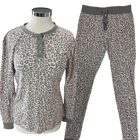 Serra Other - Serra Medium Cotton Polyester Gray Pink Cheetah Leopard Print 2 Piece Pajamas
